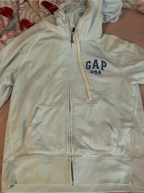 GAP Light Blue womens Zip Hoodie with Navy Logo